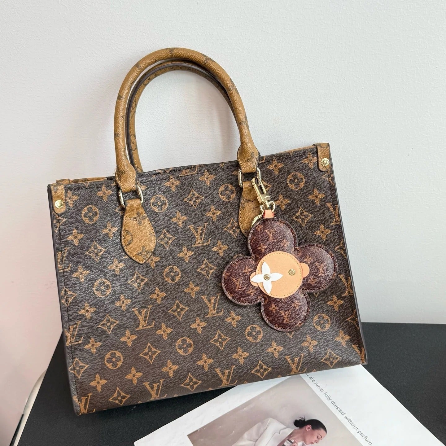 LV Vivienne Head Bag Charm in Monogram Brown Beige White Canvas