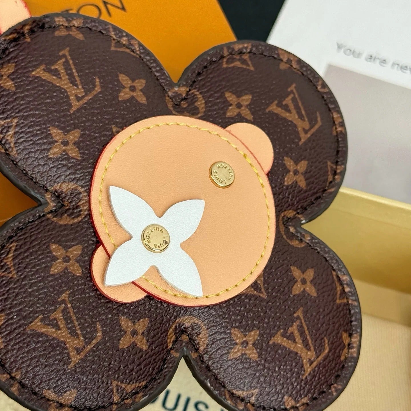 LV Vivienne Head Bag Charm in Monogram Brown Beige White Canvas