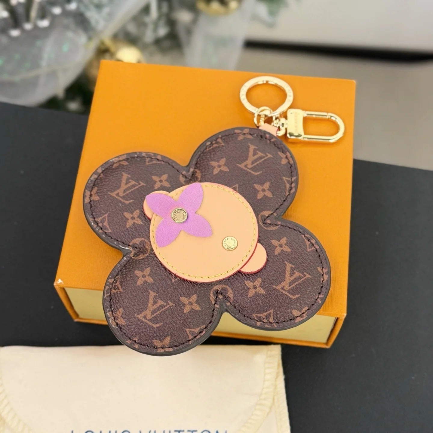 LV Vivienne Head Bag Charm in Monogram Brown Canvas