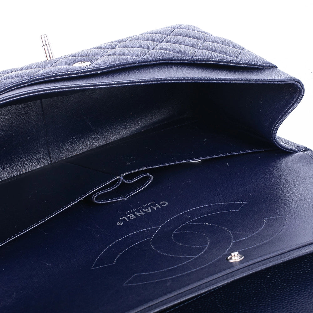 CC Classic Jumbo Navy Blue Caviar Silver Hardware