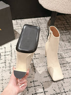 Alaia 2025 Square Toe High Heeled Ankle Boot Cream Calfskin 558664
