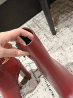 Alaia 2025 Square Toe High Heeled Ankle Boot Red Calfskin 558665