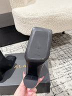 Alaia 2025 Square Toe High Heeled Ankle Boot Black Calfskin 558666