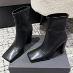 Alaia 2025 Square Toe High Heeled Ankle Boot Black Calfskin 558666