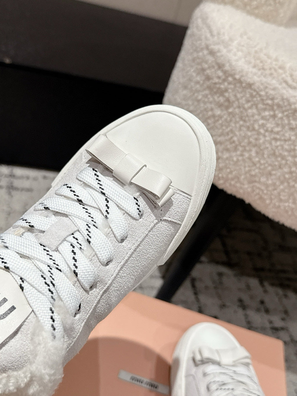 Miu 25 Small Bow Sneaker Gray White Suede Wool 541920