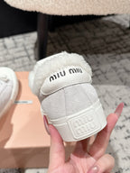 Miu 25 Small Bow Sneaker Gray White Suede Wool 541920