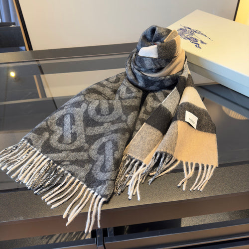 BBR Long Scarf 200CM Beige Gray Black Cashmere 293425