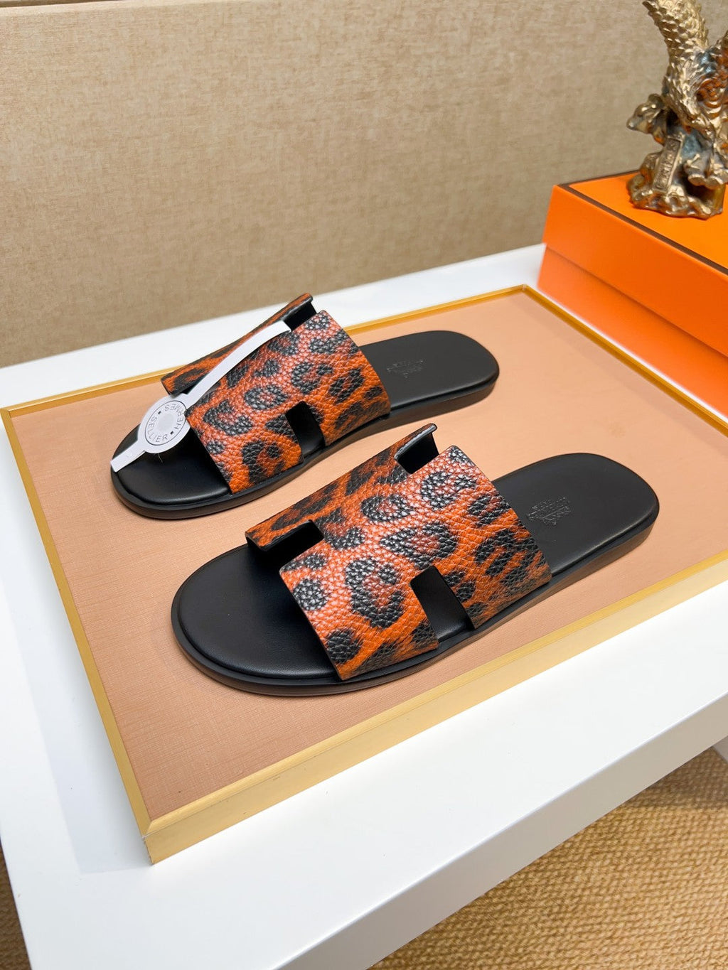 HM Men's Izmir Slide Orange Black Cowhide 743930