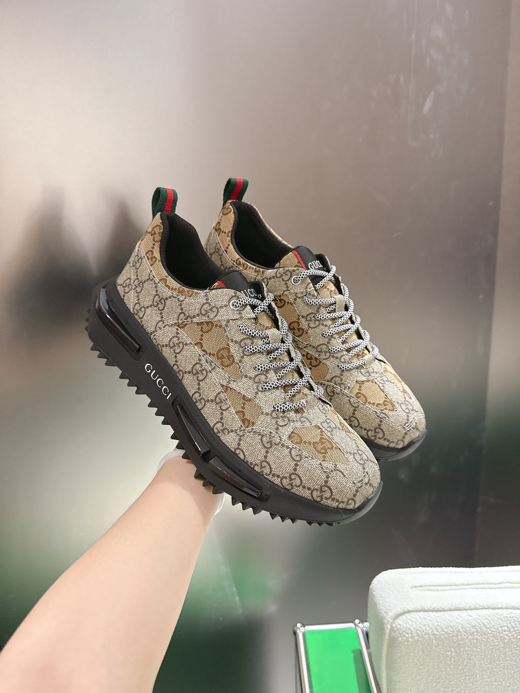 Gucci Rhyton Sneakers Dank Beige and Camel Supreme Canvas 507552