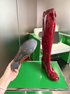 Chanel High-Top Boots Platform Heel 7cm Burgundy Glossy Leather 507532