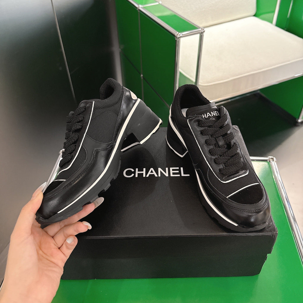 Chanel Low-Top Sneakers 30mm Black Calfskin Leather and Mesh 507543