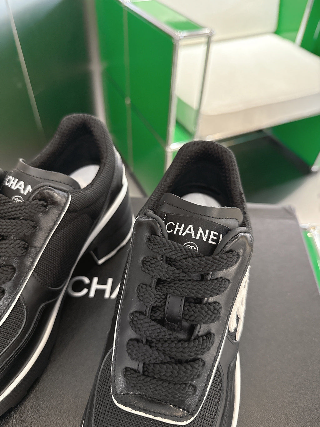 Chanel Low-Top Sneakers 30mm Black Calfskin Leather and Mesh 507543