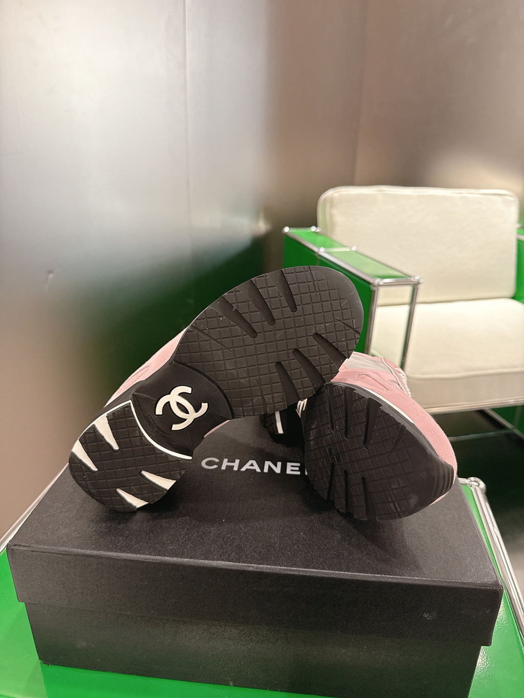Chanel Low-Top Sneakers 30mm Pink and Grey Calfskin Leather and Mesh 507544