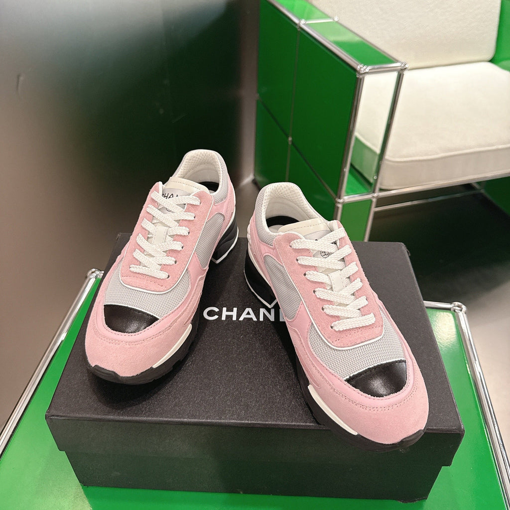 Chanel Low-Top Sneakers 30mm Pink and Grey Calfskin Leather and Mesh 507544