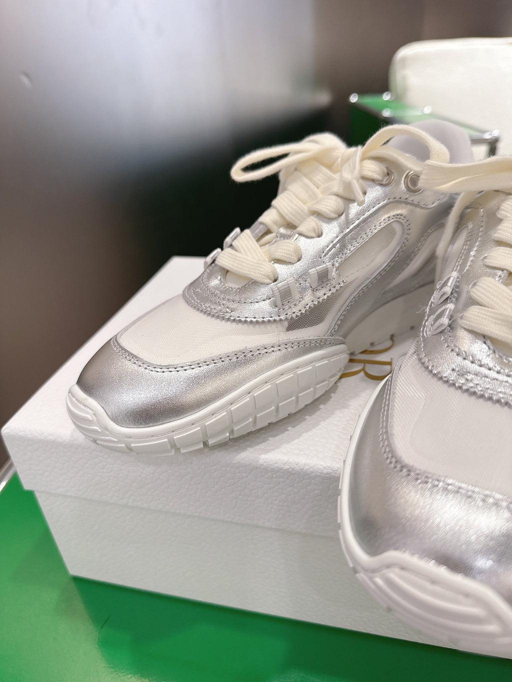 CD Tech Sneakers White Sliver Cowhide Mesh 562670