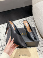 Alaia 25 Spike High Heel Mules Black Lampskin 293181