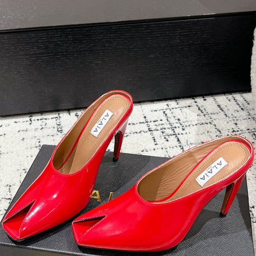 Alaia 25 Spike High Heel Mules Red Lampskin 293183