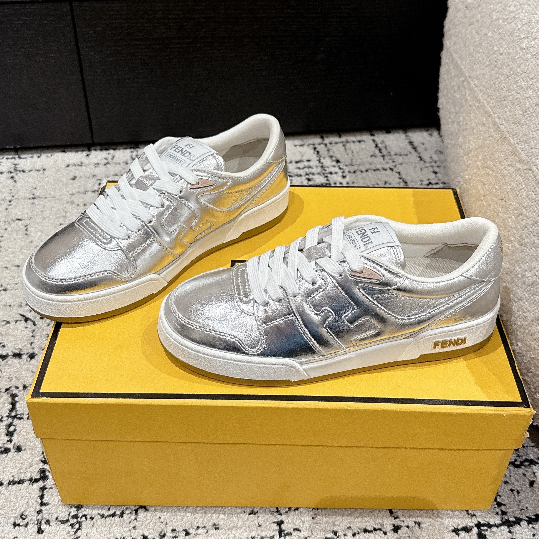 Fendi Match Trainers Sliver Leather 679603