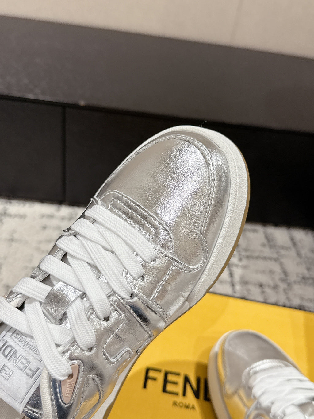Fendi Match Trainers Sliver Leather 679603