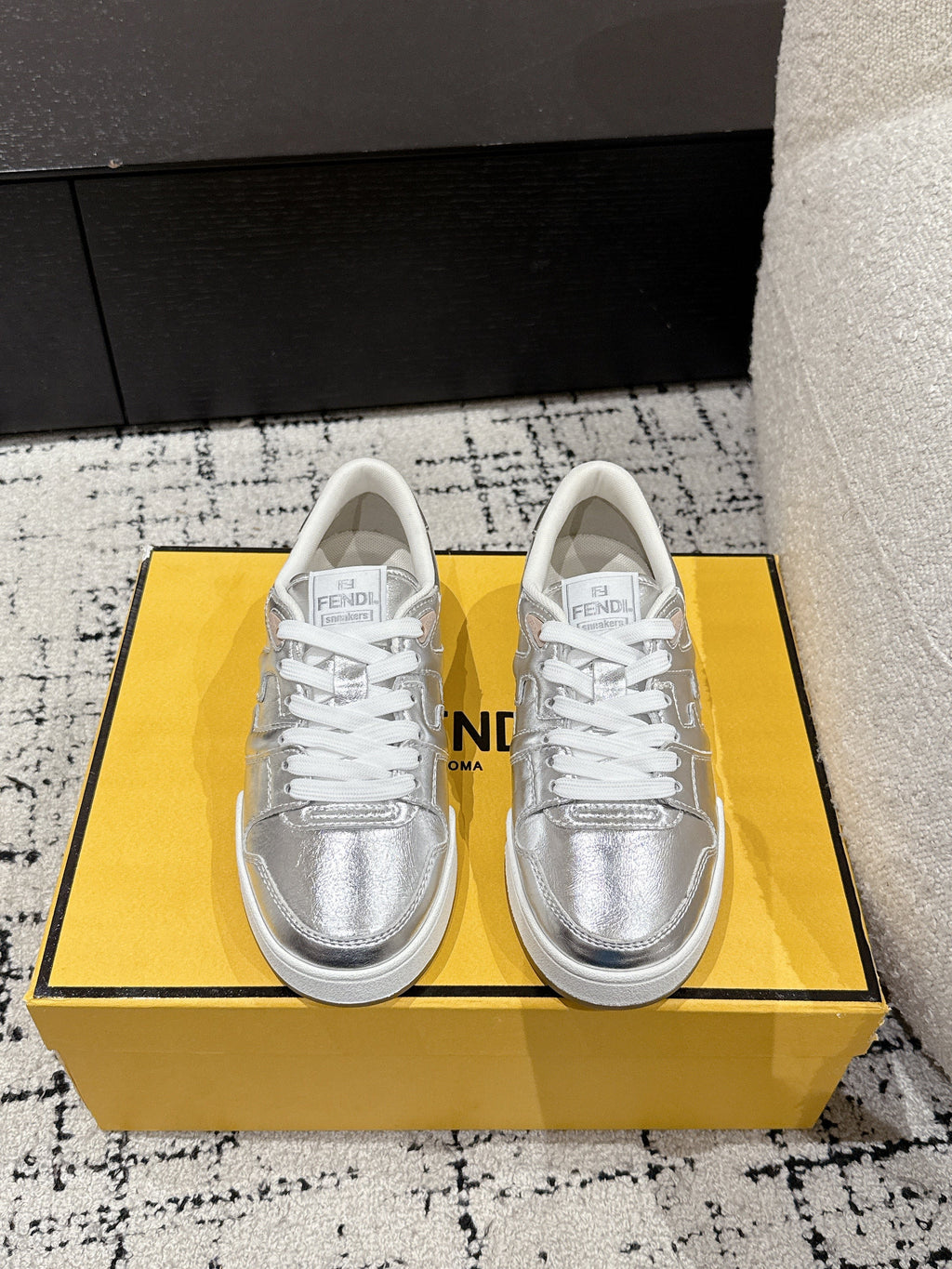 Fendi Match Trainers Sliver Leather 679603