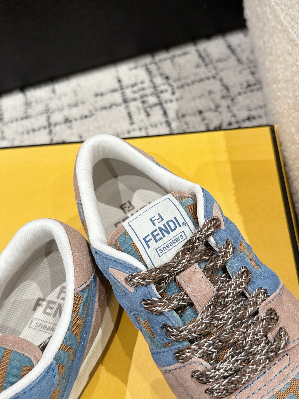 Fendi Match Trainers Brown Blue Suede Cotton 679602