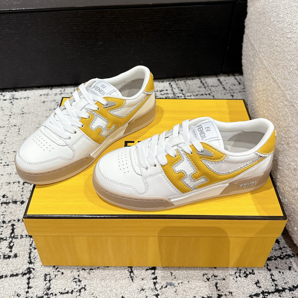 Fendi Match Trainers White Yellow Leather 679605