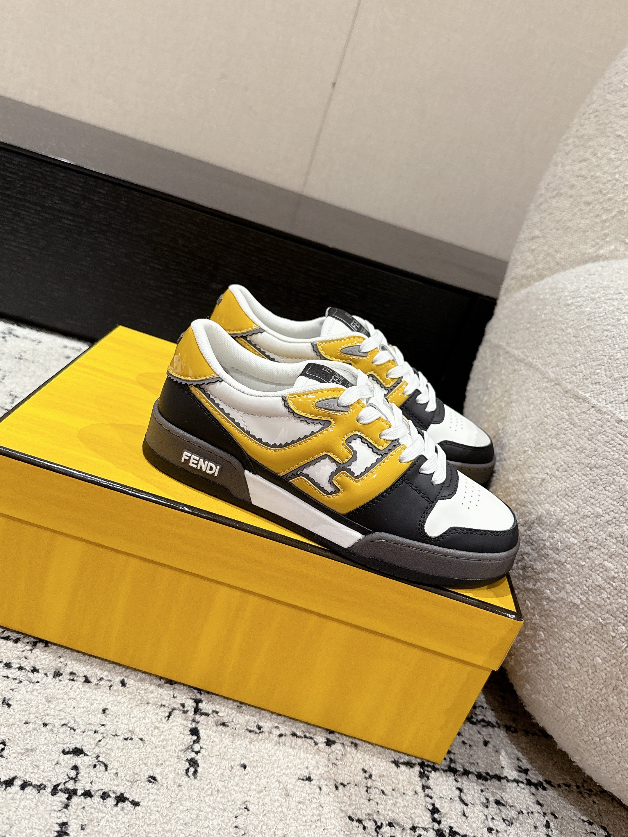 Fendi Match Trainers Black Yellow Leather 679606