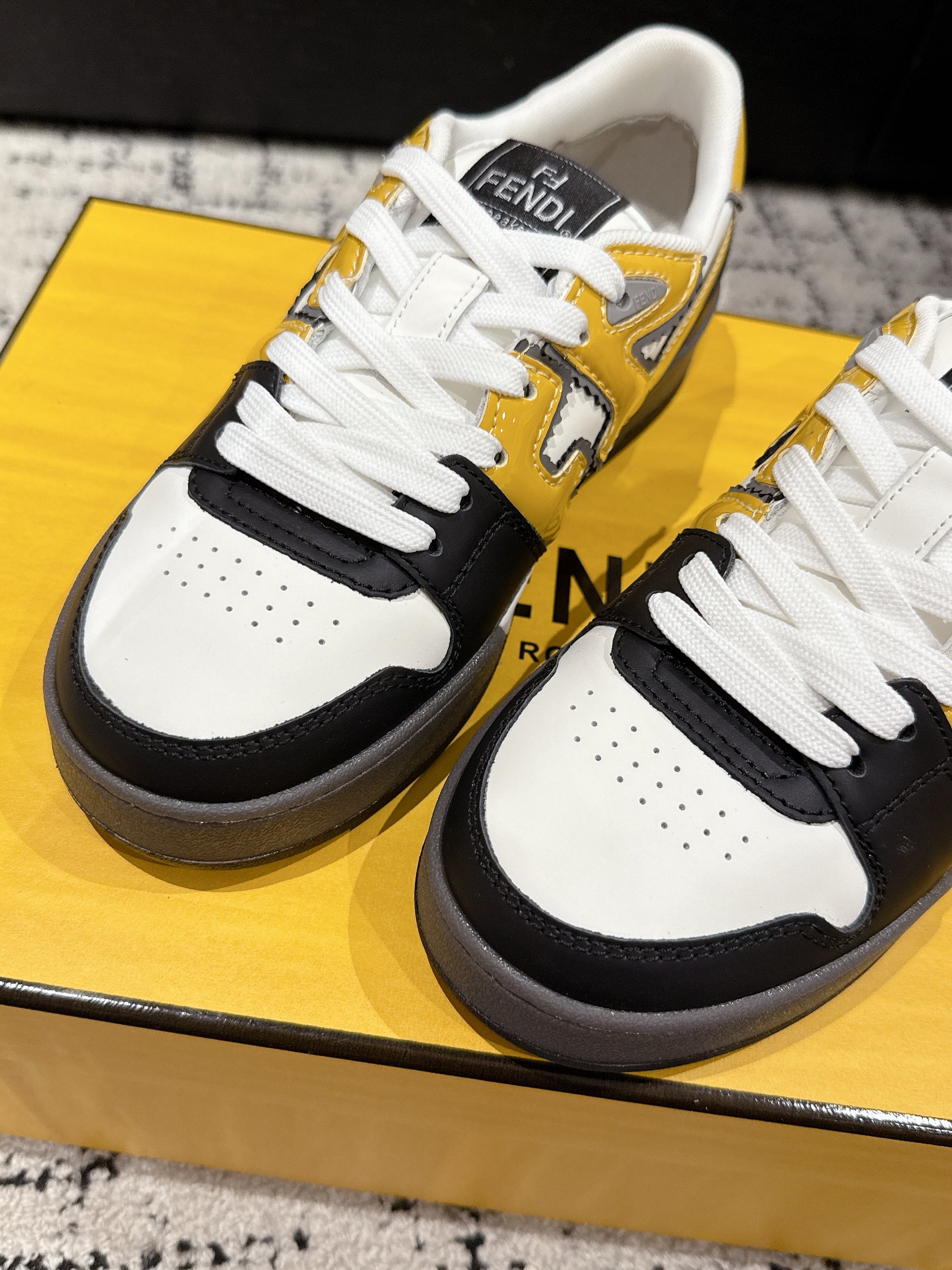 Fendi Match Trainers Black Yellow Leather 679606