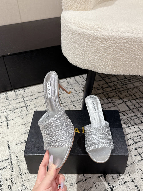 ALAIA Muller high-heeled metallic sliver woven leather