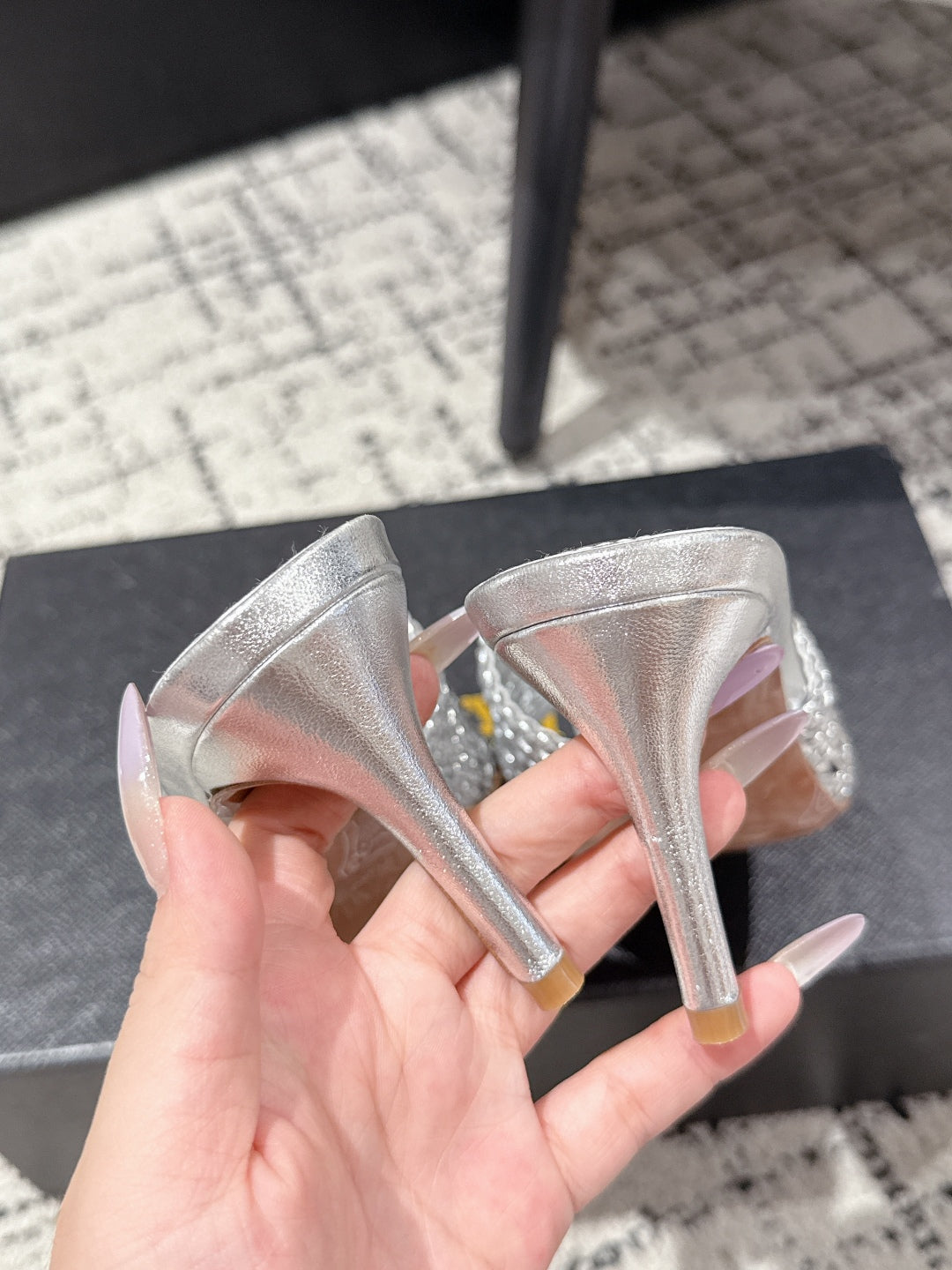 ALAIA Muller high-heeled metallic sliver woven leather