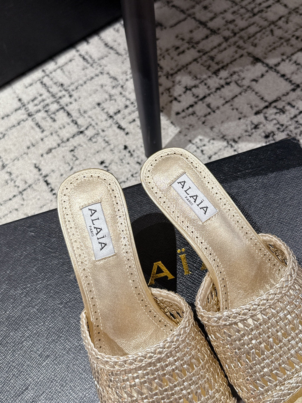 ALAIA Muller high-heeled metallic gold woven leather