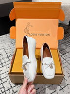 LV Flat-soled lock loafers white cowhide 383378