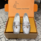 LV Flat-soled lock loafers sliver cowhide 383379