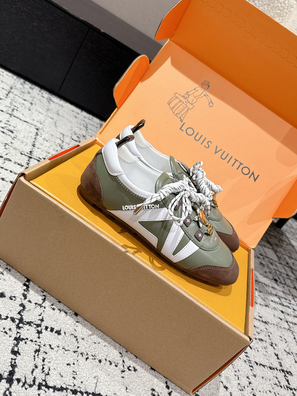 LV Sneakerina ballet-style sneaker green brown cowhide 383383