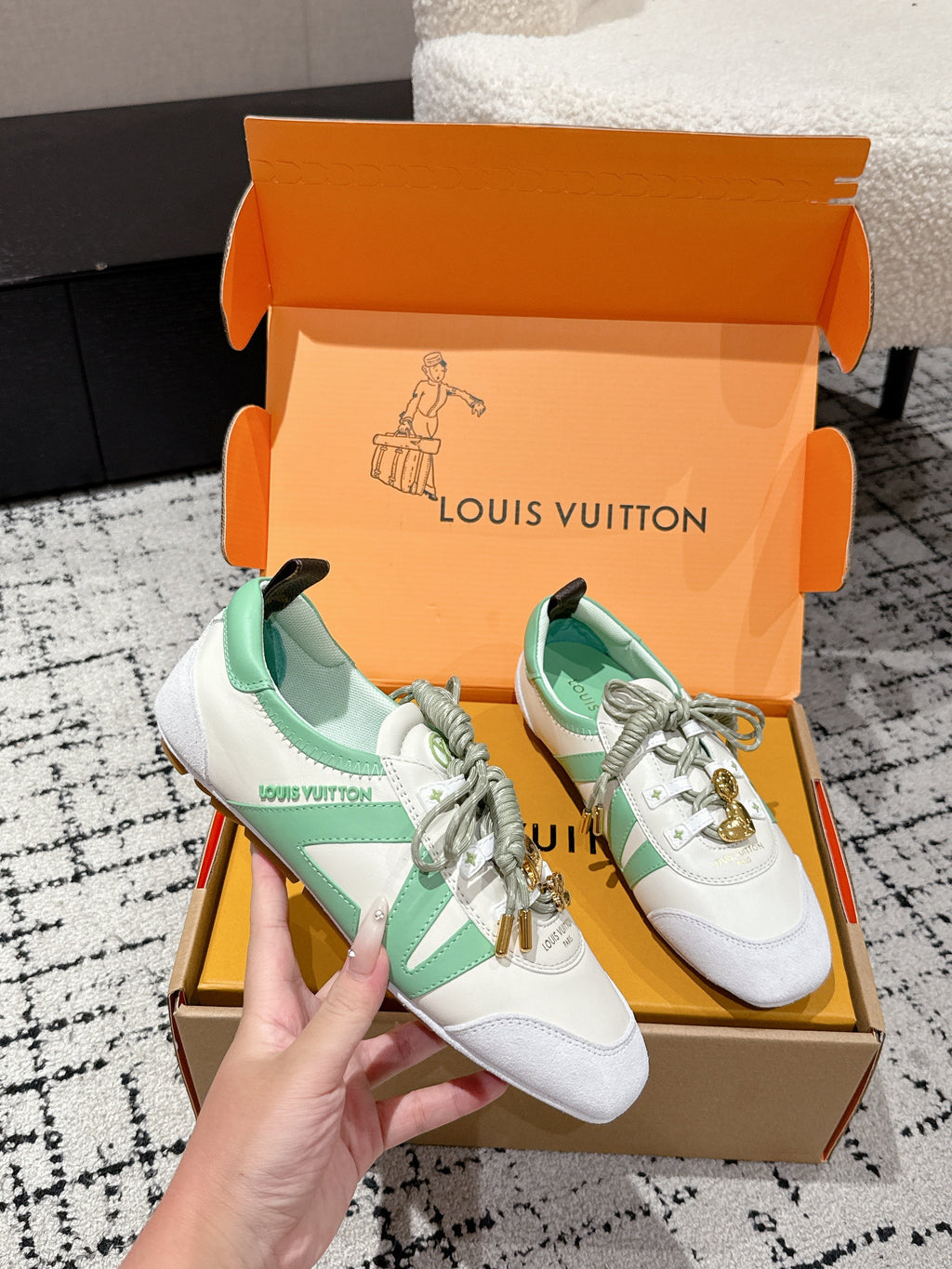LV Sneakerina ballet-style sneaker light green white cowhide 383384