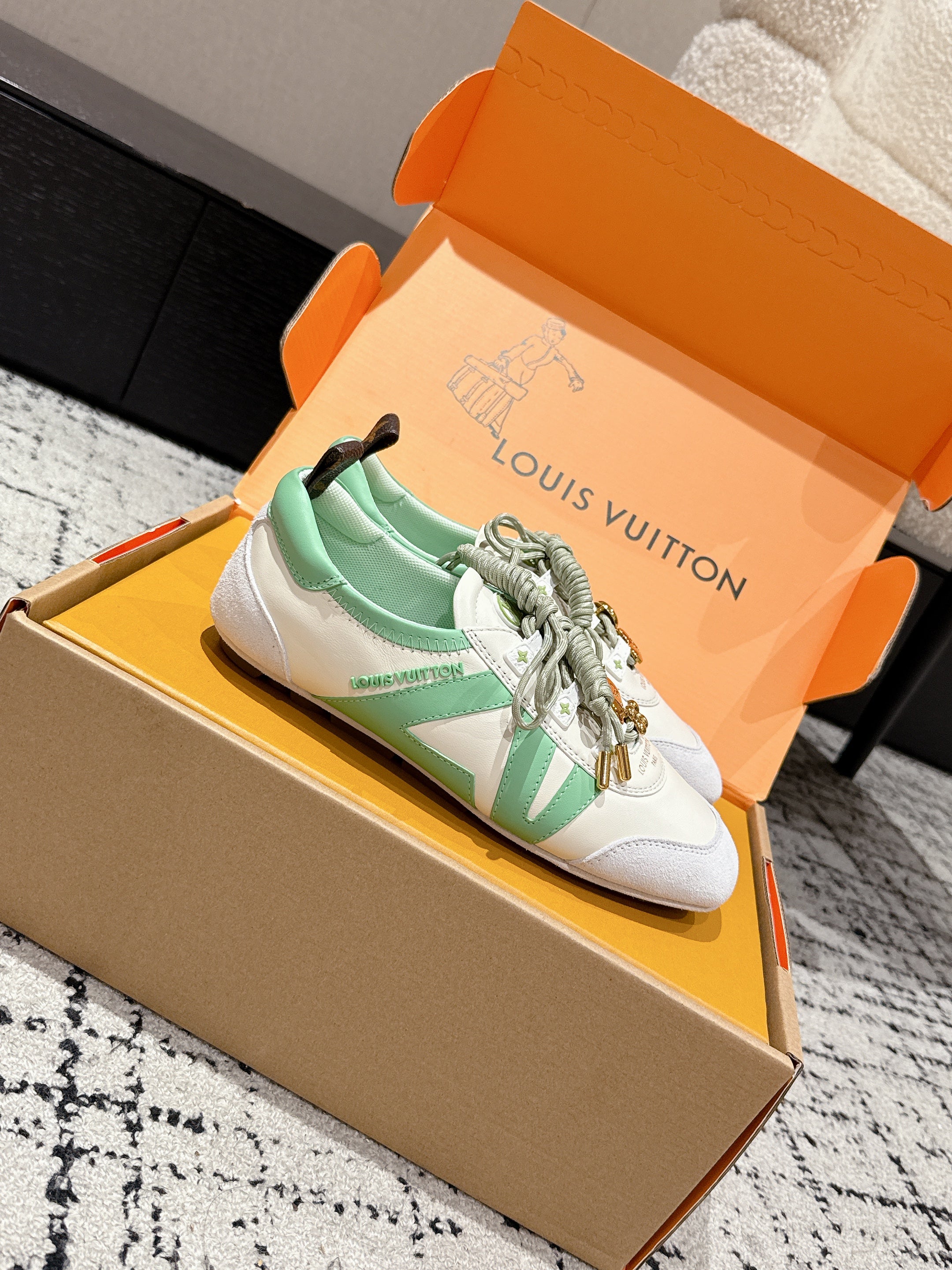 LV Sneakerina ballet-style sneaker light green white cowhide 383384