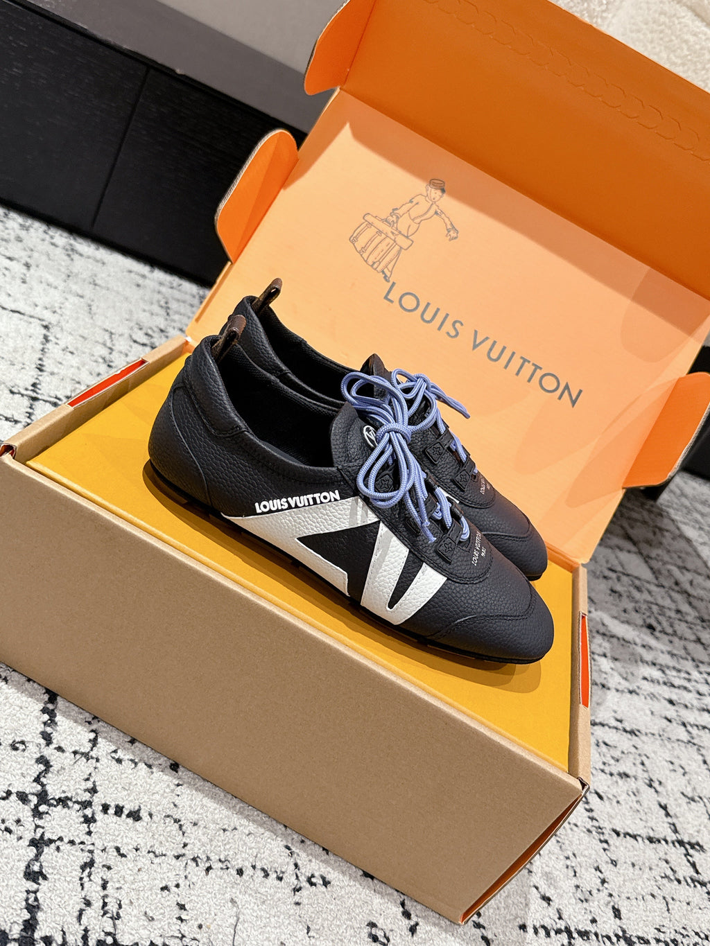 LV Sneakerina ballet-style sneaker black white cowhide 383386
