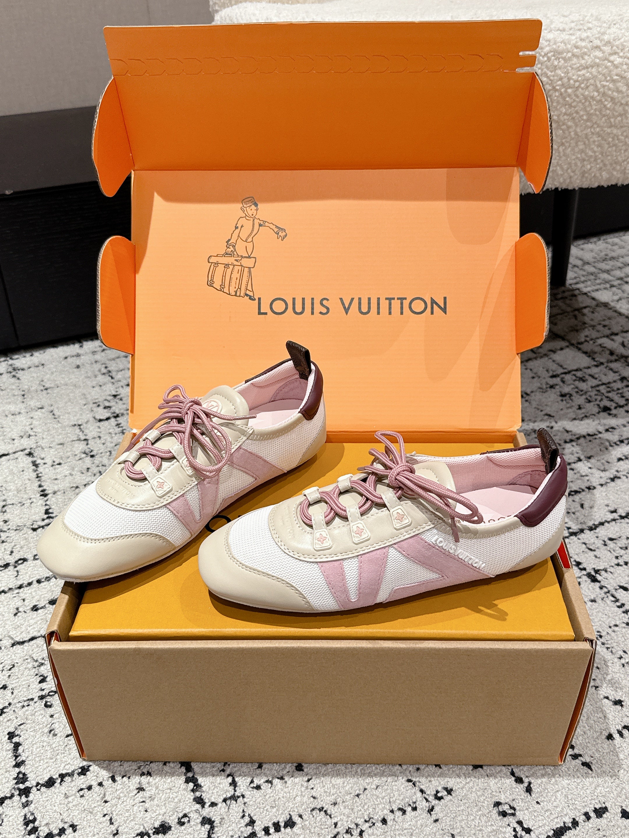 LV Sneakerina ballet-style sneaker pink beige cowhide 383387