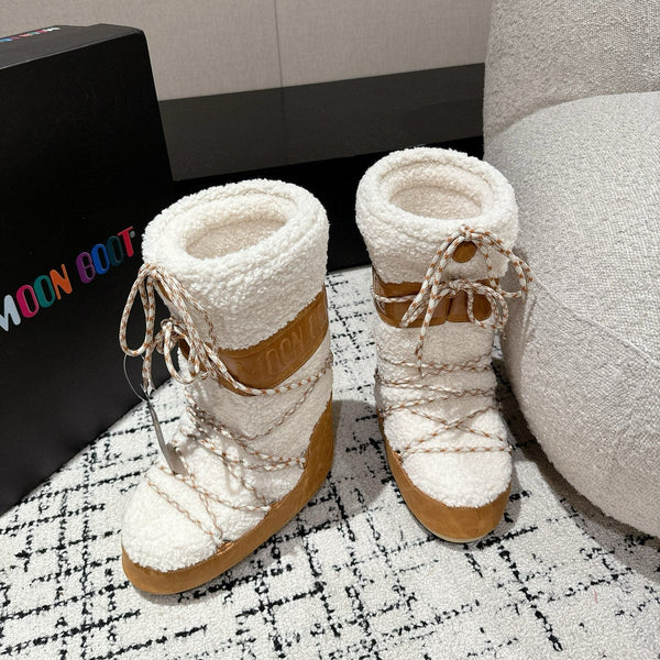Moon Boot Icon Faux Fur Boots White Brown Suede Shearing 541978