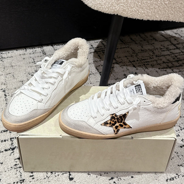 Golden Goose 2025 Star Sneaker White Black mix Leopard Wool Cowhide 500588