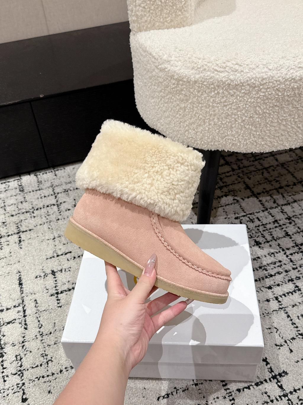 Chloe Snow Boots Light Pink Suede Wool 514333