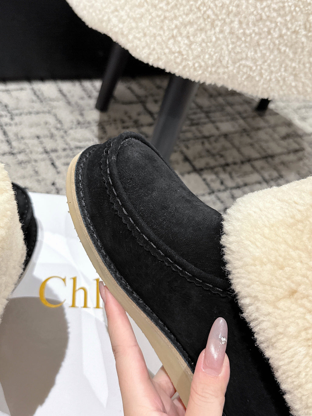 Chloe Snow Boots Black Suede Wool 514335