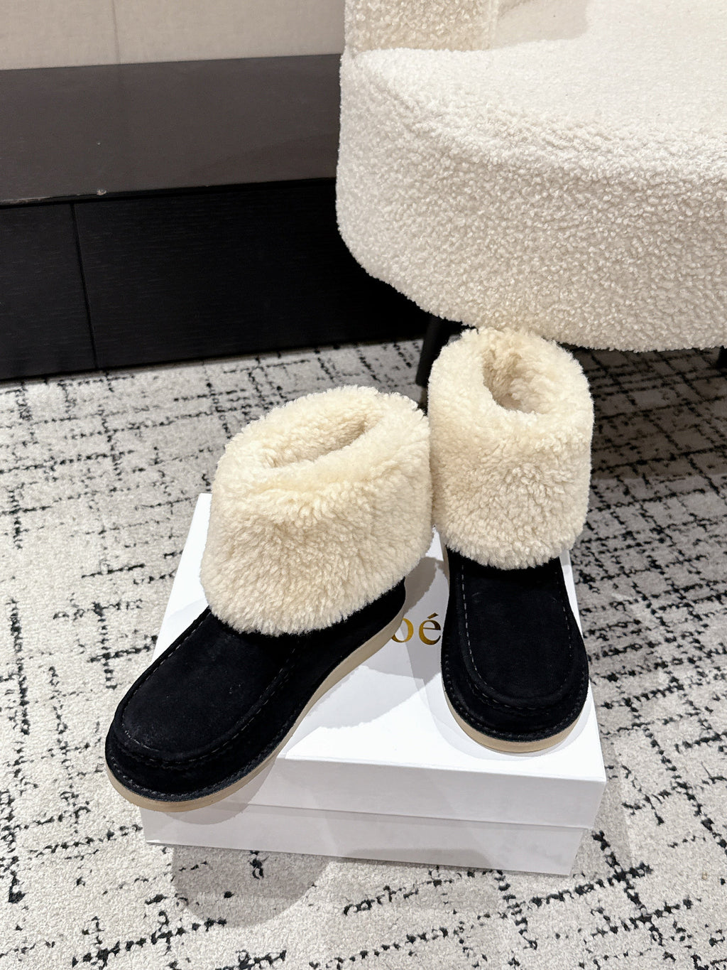 Chloe Snow Boots Black Suede Wool 514335