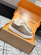 LV 2026 Time Out Sneaker Beige White Suede Wool 595291