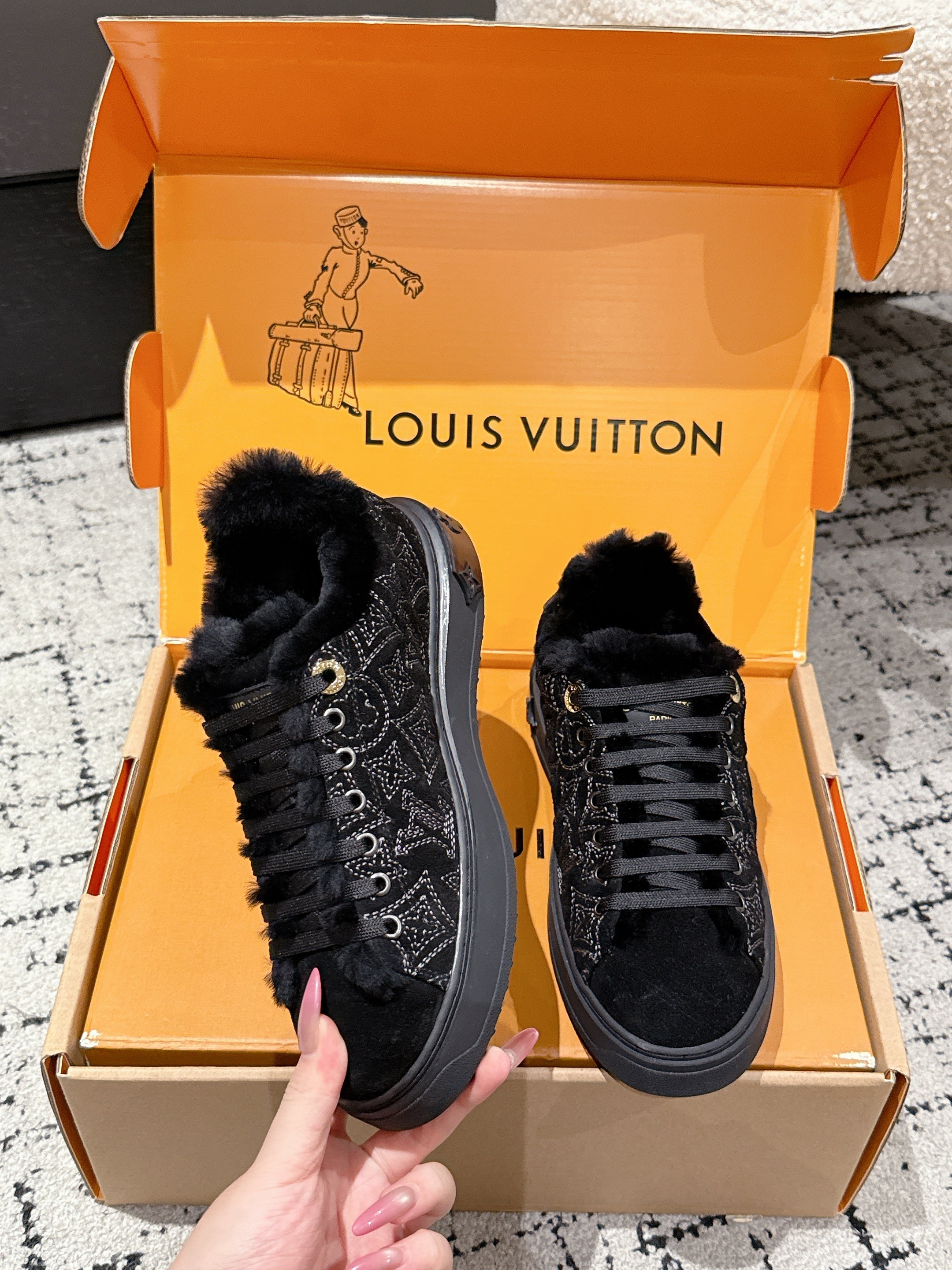 LV 2026 Time Out Sneaker Black Suede Wool 595290