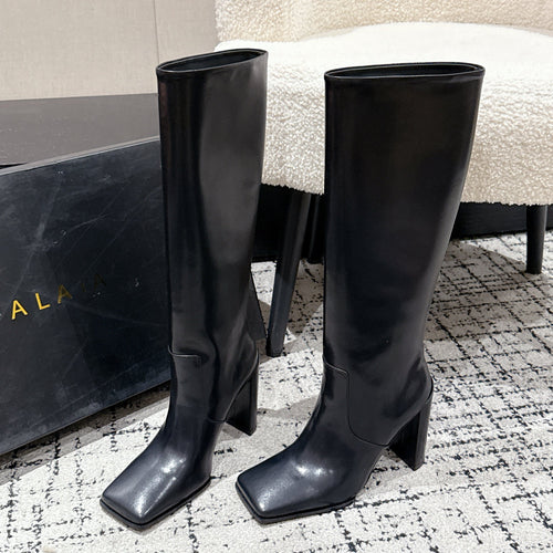 Alaia 2025 Square Toe High Heeled Boot Black Calfskin 558669