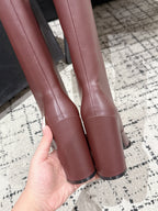 Alaia 2025 Square Toe High Heeled Boot Burgundy Calfskin 558670