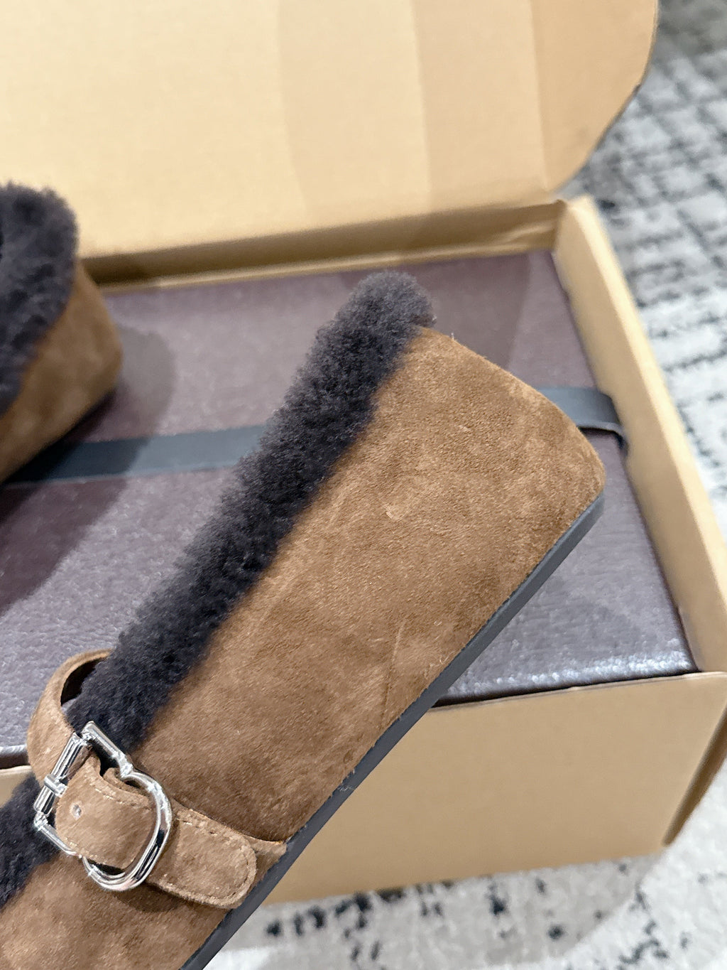 Alaia 2025 Ballet Flat Brown Black Suede Wool 558672