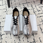 MM Tabi 6-Point Toe Lace-up Shoes Sliver Metalic Calfskin 558425
