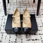 CC 25B MaryJane Shoes Black Beige Sheepskin